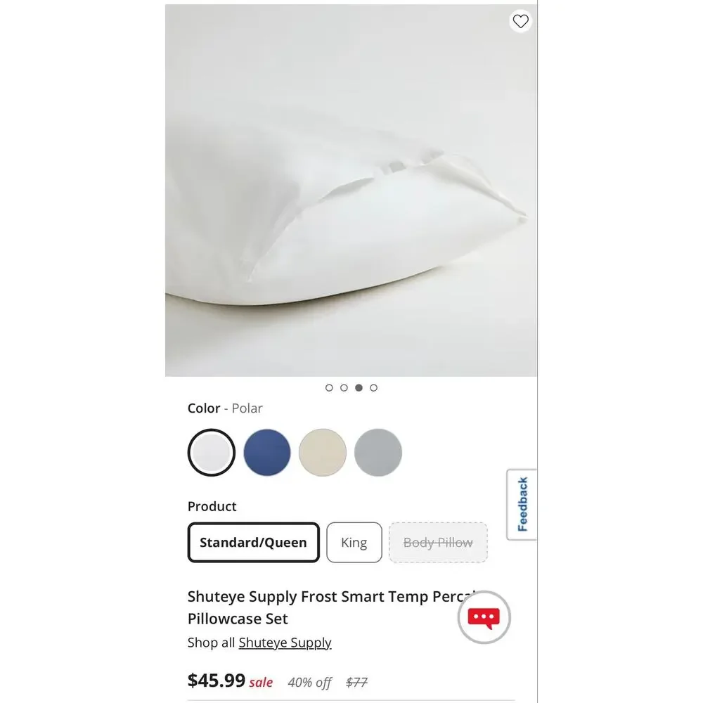 NEW! Shuteye Supply Frost Smart Temp Percale Pillowcase Set Standard/Queen White